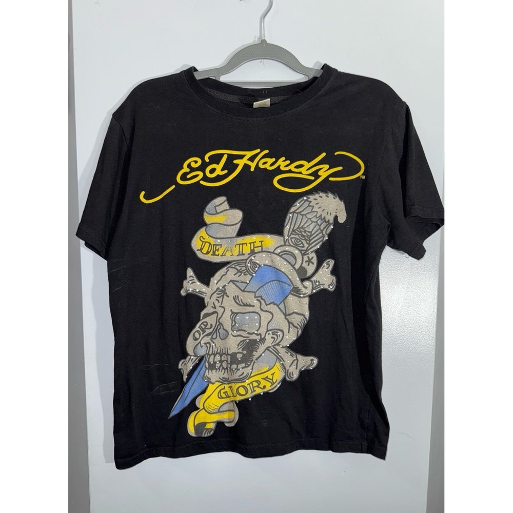 Ed Hardy black rhinestone‎ skull cards play on audigier size XL women's
